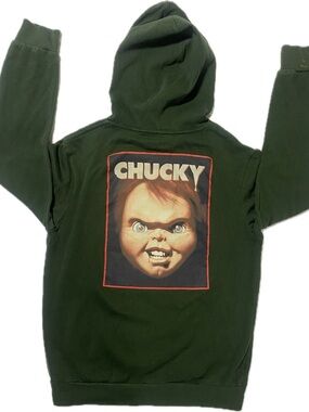 Hybrid & company Chucky Graphic Hoodie - Forest Green with Red Accent